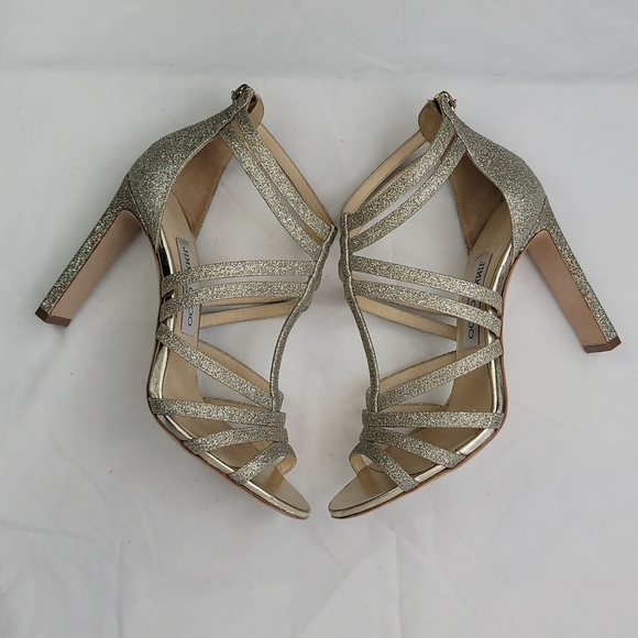 Jimmy Choo Selina Gold Glitter Strappy Sandals size 37 - Picture 6 of 9